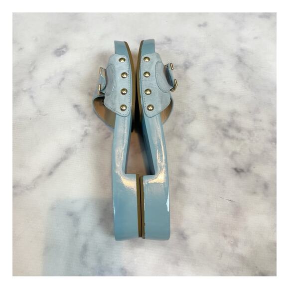 COACH Bleeker C Buckle Waterfall Blue Suede Slide Sandals - Picture 9 of 10